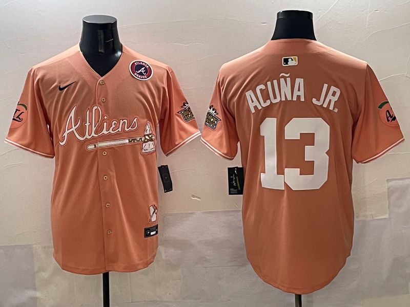Men Atlanta Braves 13 Acuna jr Orange Five generations Joint Name 2025 Nike MLB Jersey style 6